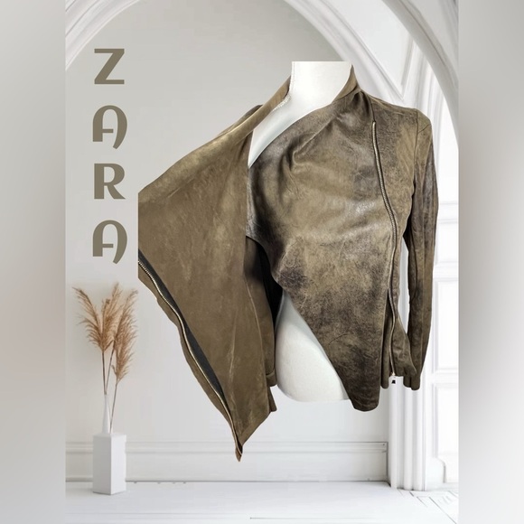 Zara | Drape Faux Suede Moto Jacket - Picture 4 of 10